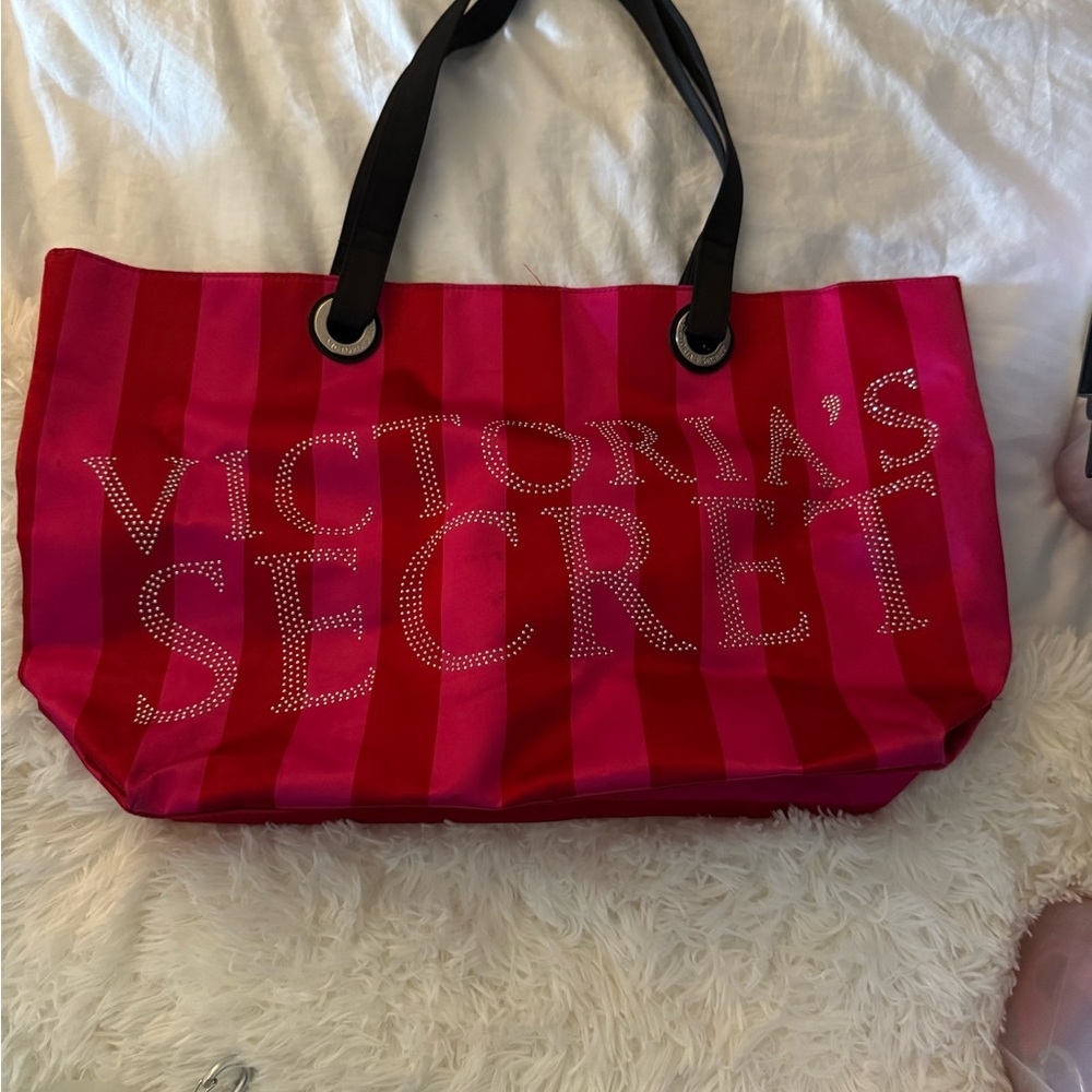 Victoria's Secret Red and Pink Striped Tote